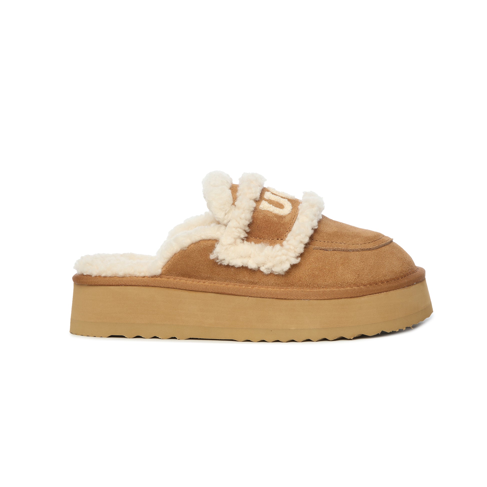 UGG AUS Sheepskin Wool Shearling Lined Platform Scuff