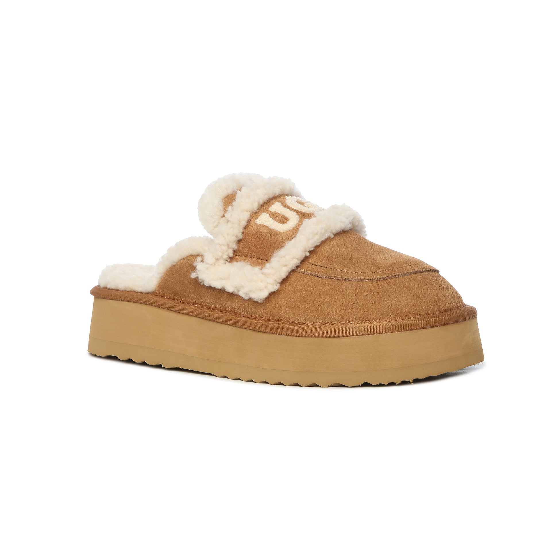 UGG AUS Sheepskin Wool Shearling Lined Platform Scuff