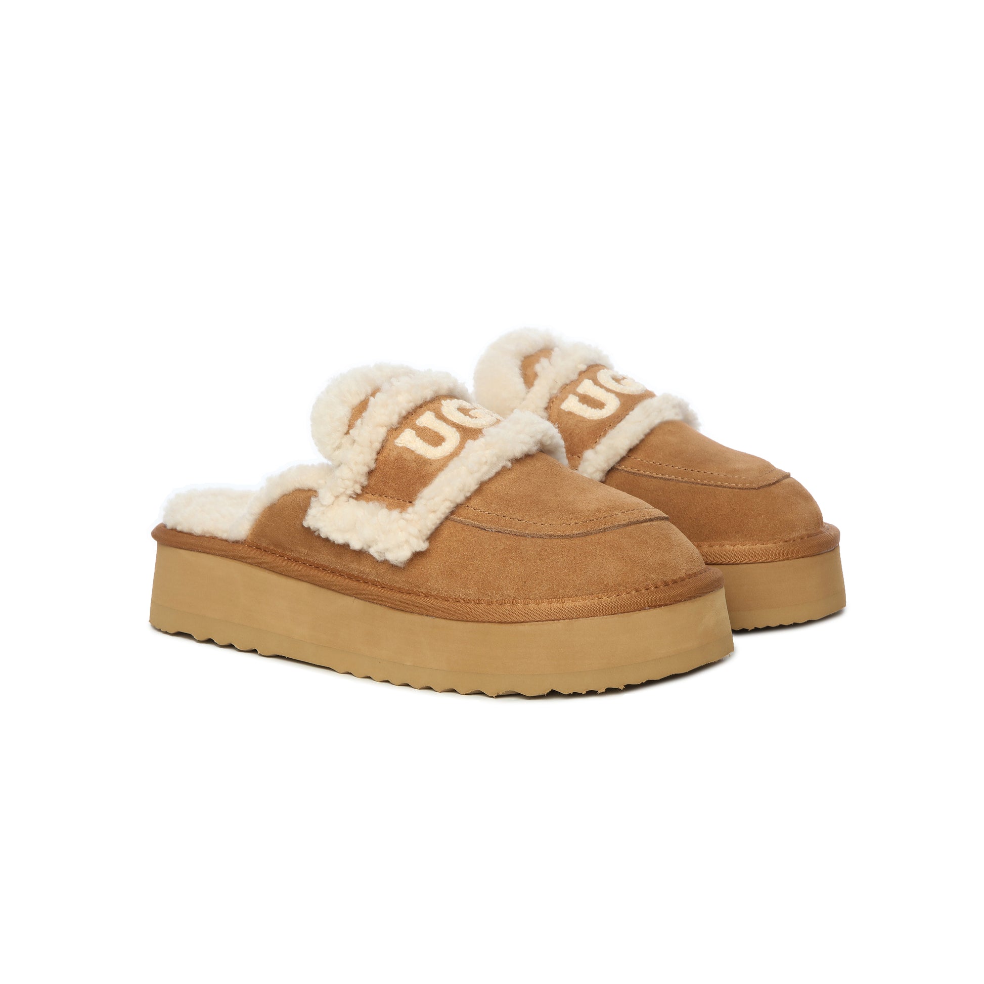 UGG AUS Sheepskin Wool Shearling Lined Platform Scuff