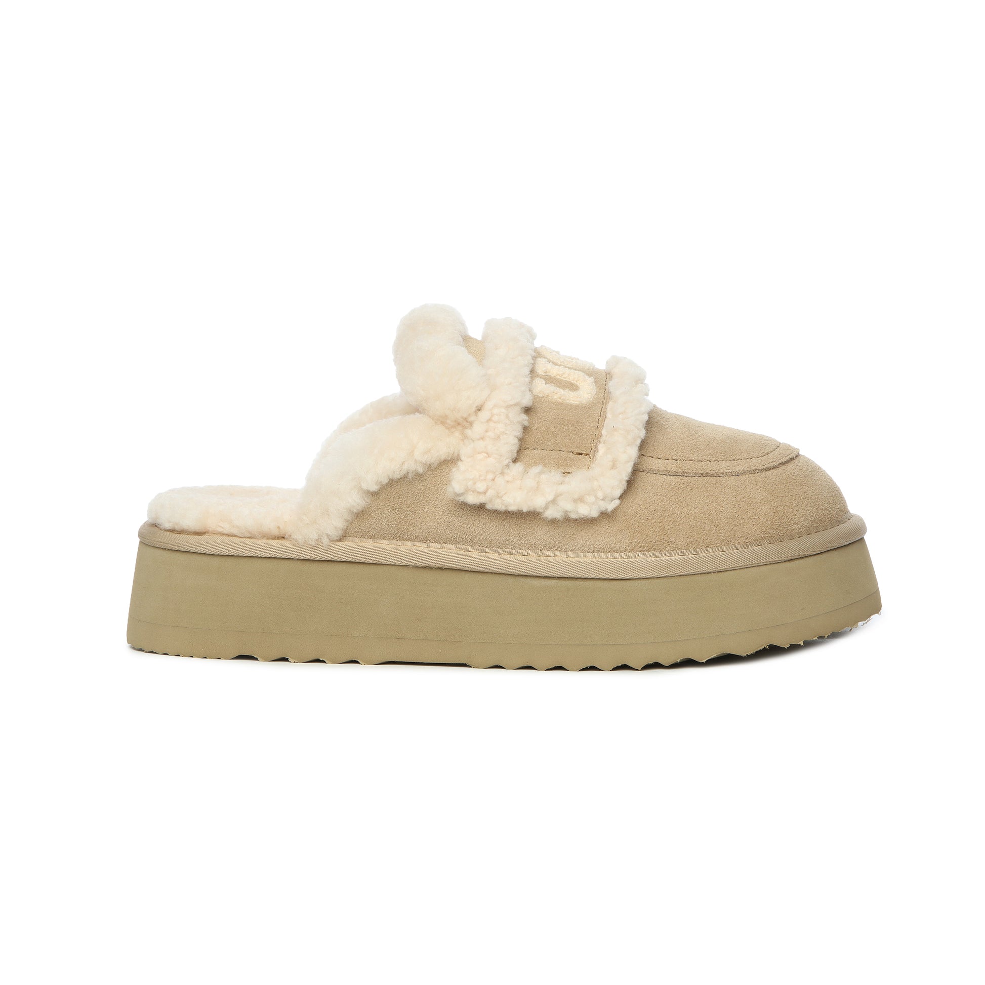 UGG AUS Sheepskin Wool Shearling Lined Platform Scuff