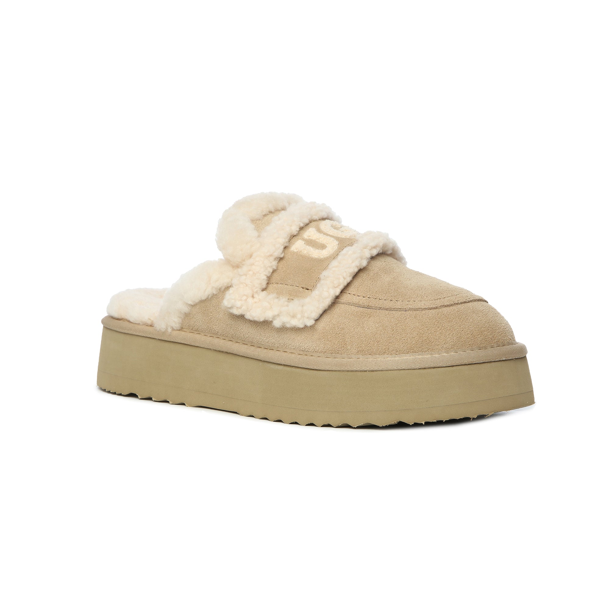 UGG AUS Sheepskin Wool Shearling Lined Platform Scuff