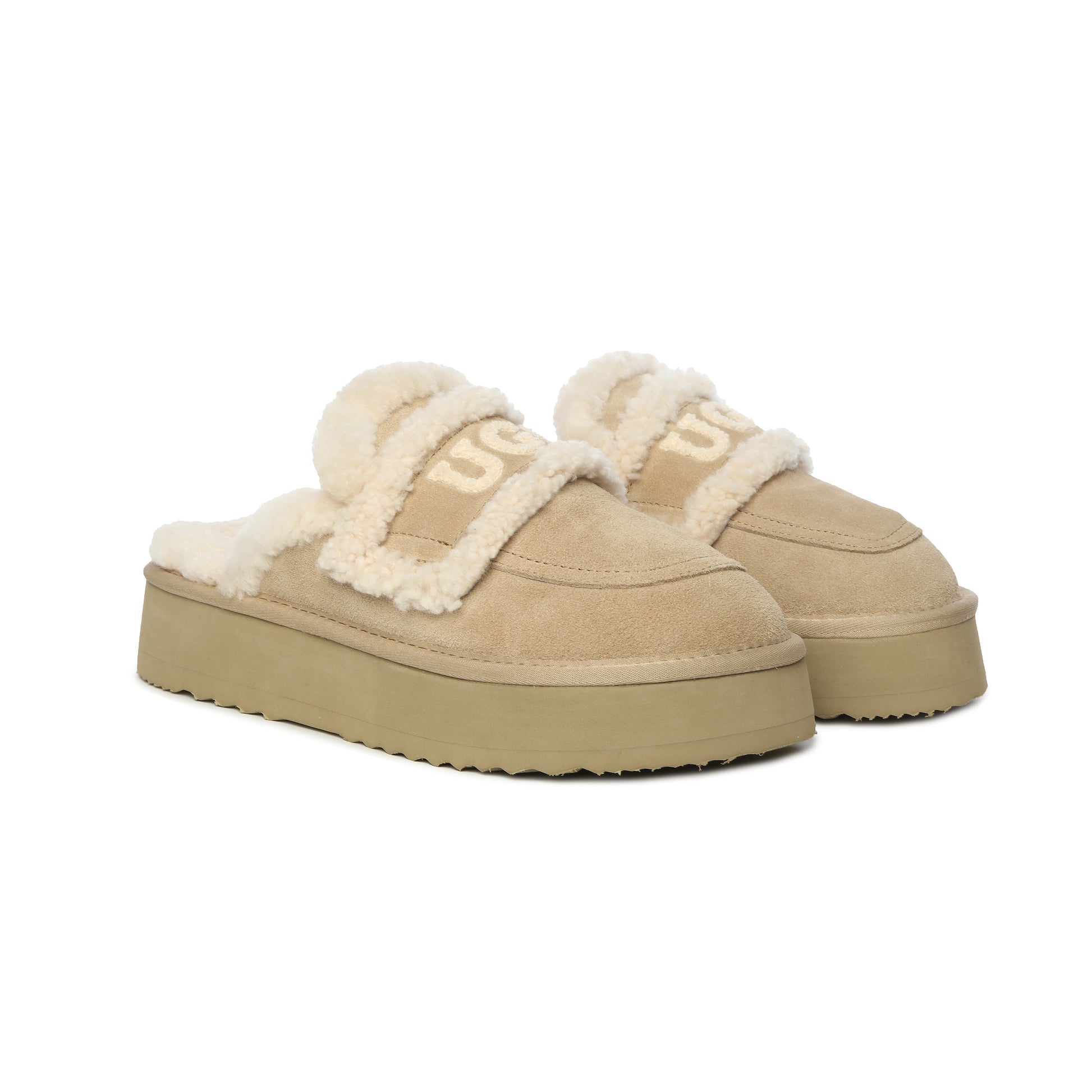 UGG AUS Sheepskin Wool Shearling Lined Platform Scuff