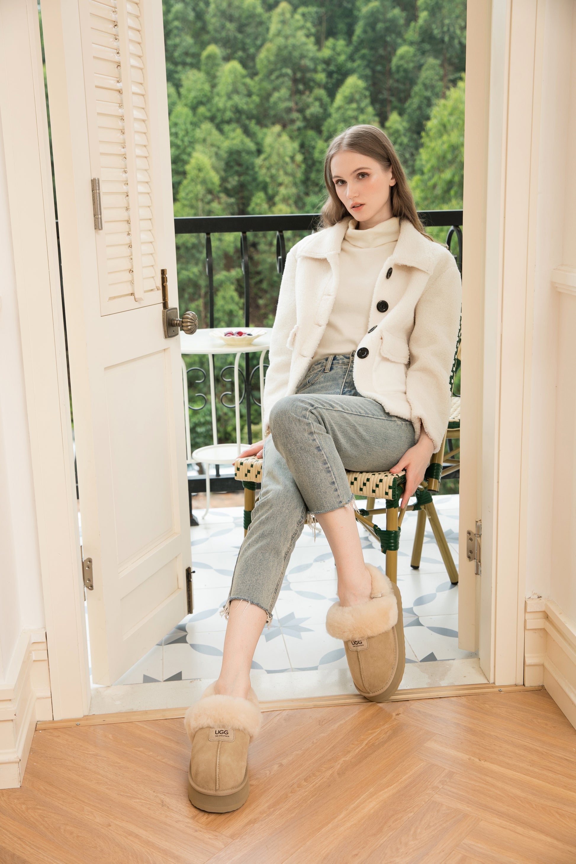 UGG Removable Strap Slingback Sheepskin Platform Scuff