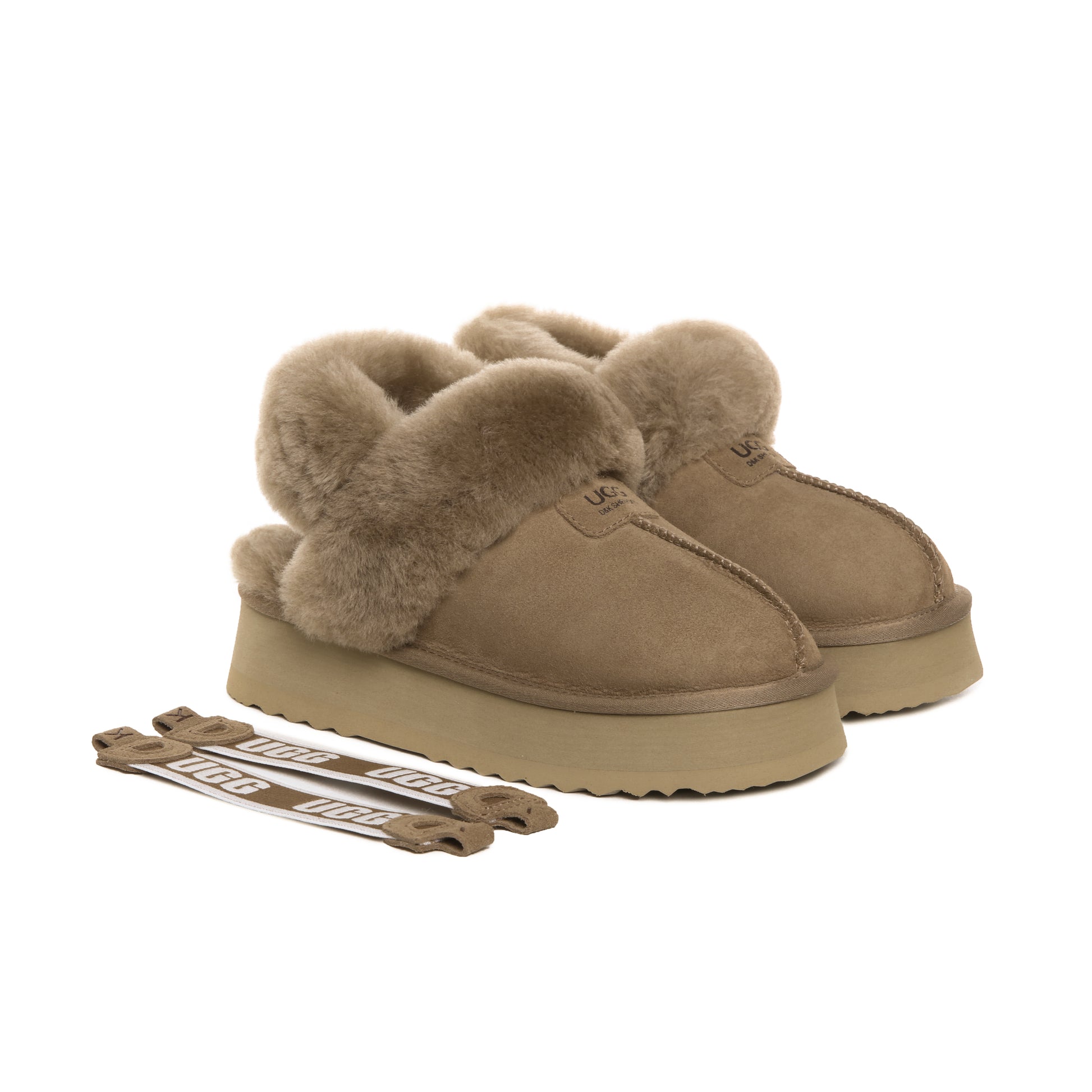 UGG Removable Strap Slingback Sheepskin Platform Scuff