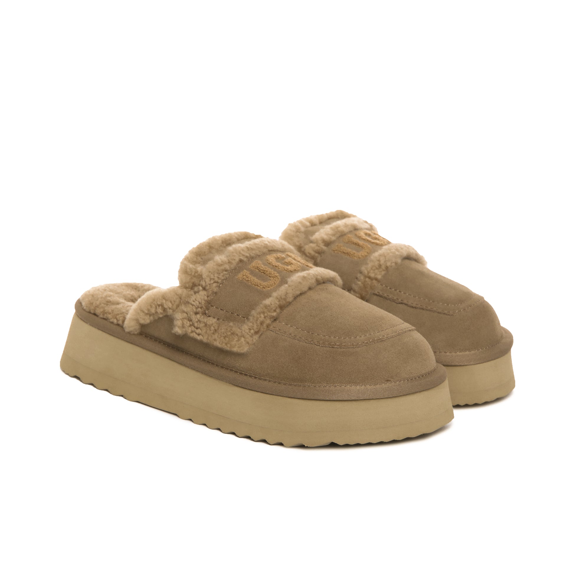 UGG AUS Sheepskin Wool Shearling Lined Platform Scuff