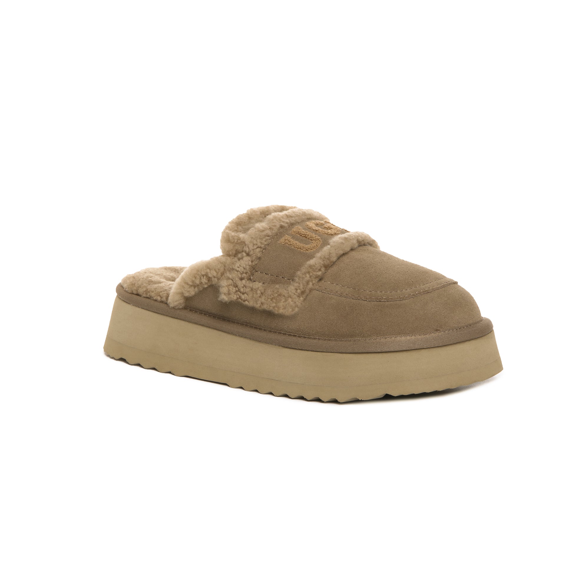 UGG AUS Sheepskin Wool Shearling Lined Platform Scuff