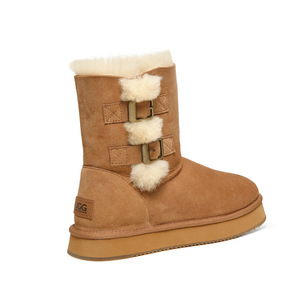 UGG Women’s Karin Buckle Boots Genuine Sheepskin Wool