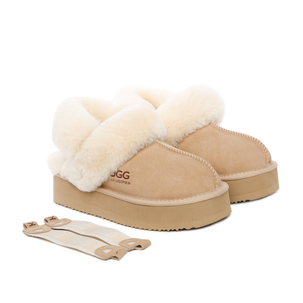 UGG Removable Strap Slingback Sheepskin Platform Scuff