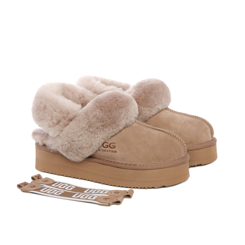 UGG Removable Strap Slingback Sheepskin Platform Scuff