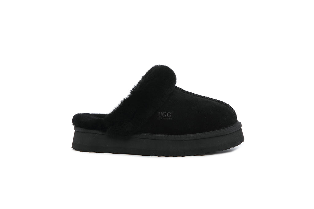 UGG Women Australian Sheepskin Wool Fluffy Platform Slide Scuff - Aussies UGG