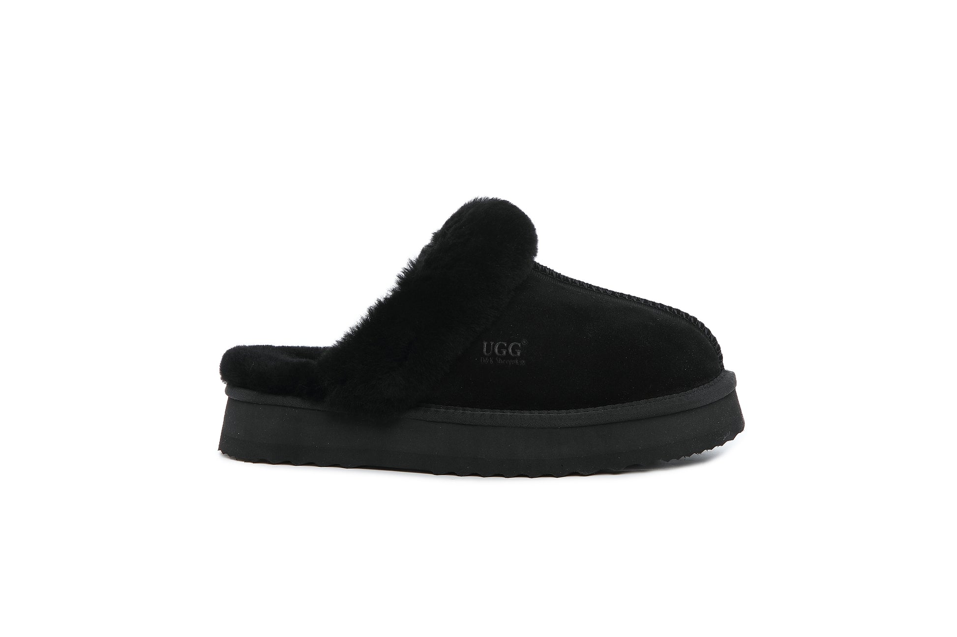 UGG Women Australian Sheepskin Wool Fluffy Platform Slide Scuff
