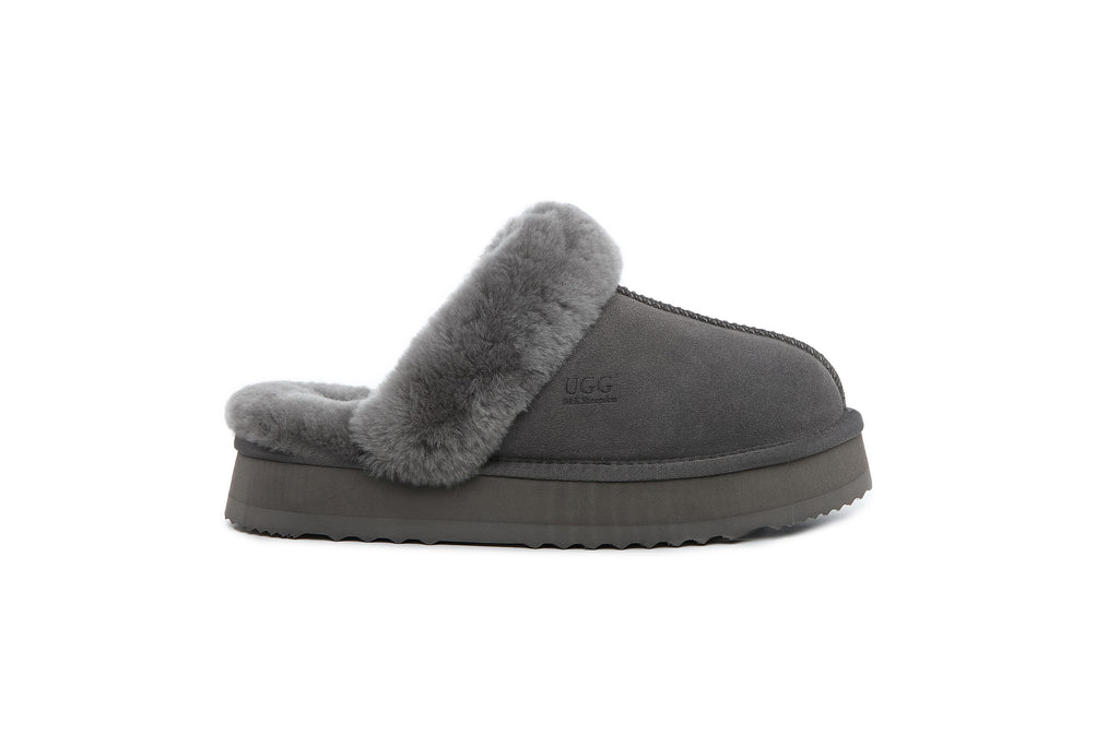 UGG Women Australian Sheepskin Wool Fluffy Platform Slide Scuff - Aussies UGG