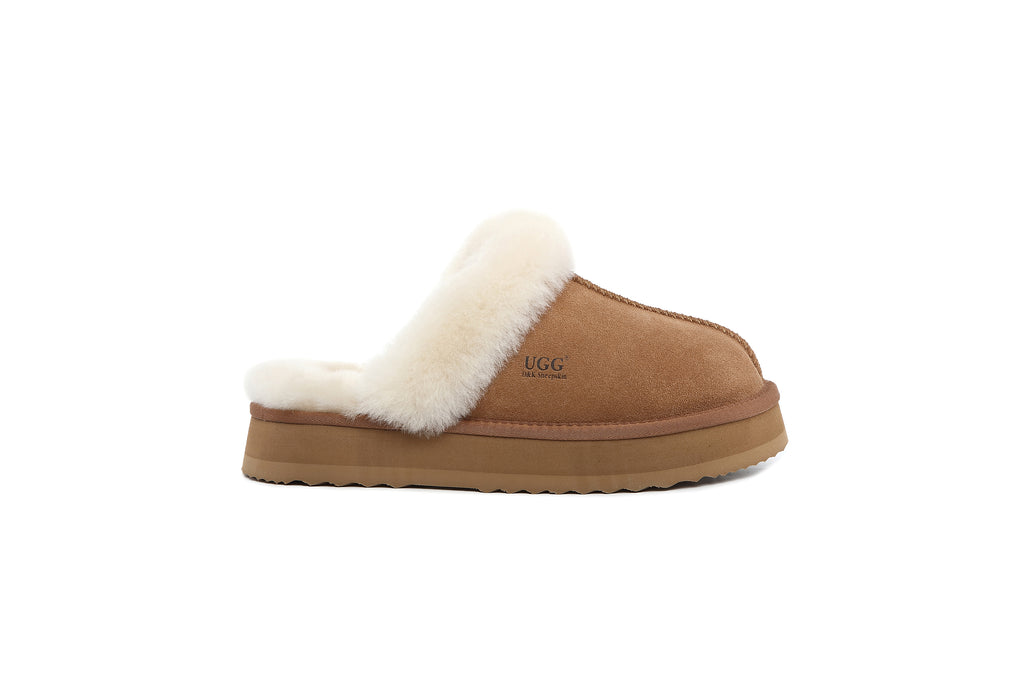 UGG Women Australian Sheepskin Wool Fluffy Platform Slide Scuff - Aussies UGG
