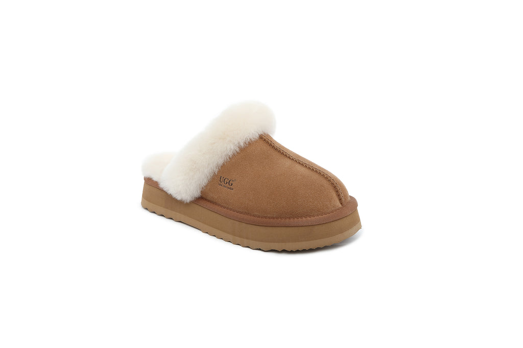 UGG Women Australian Sheepskin Wool Fluffy Platform Slide Scuff - Aussies UGG