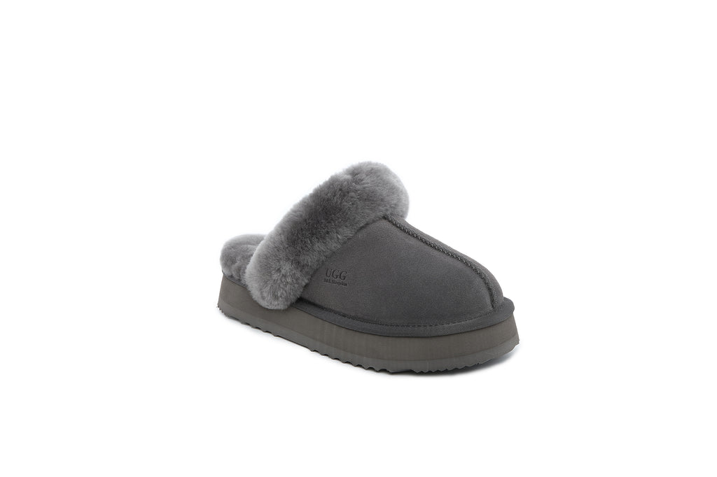UGG Women Australian Sheepskin Wool Fluffy Platform Slide Scuff - Aussies UGG