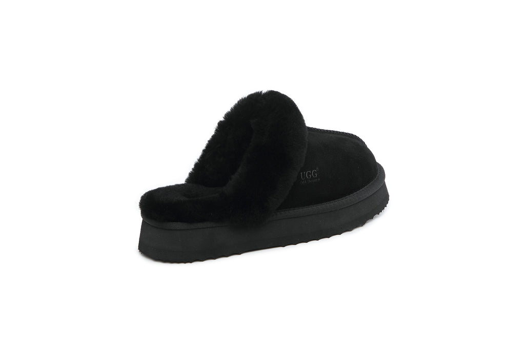 UGG Women Australian Sheepskin Wool Fluffy Platform Slide Scuff - Aussies UGG