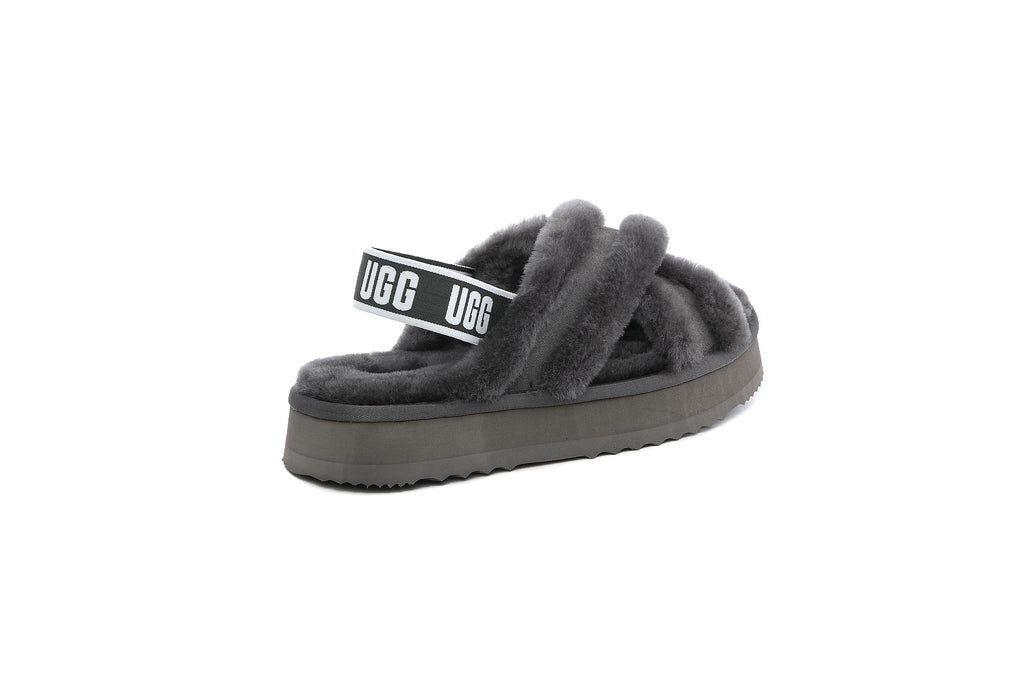 UGG Women Sheepskin Wool Fluffy Sandal Scuff Slide