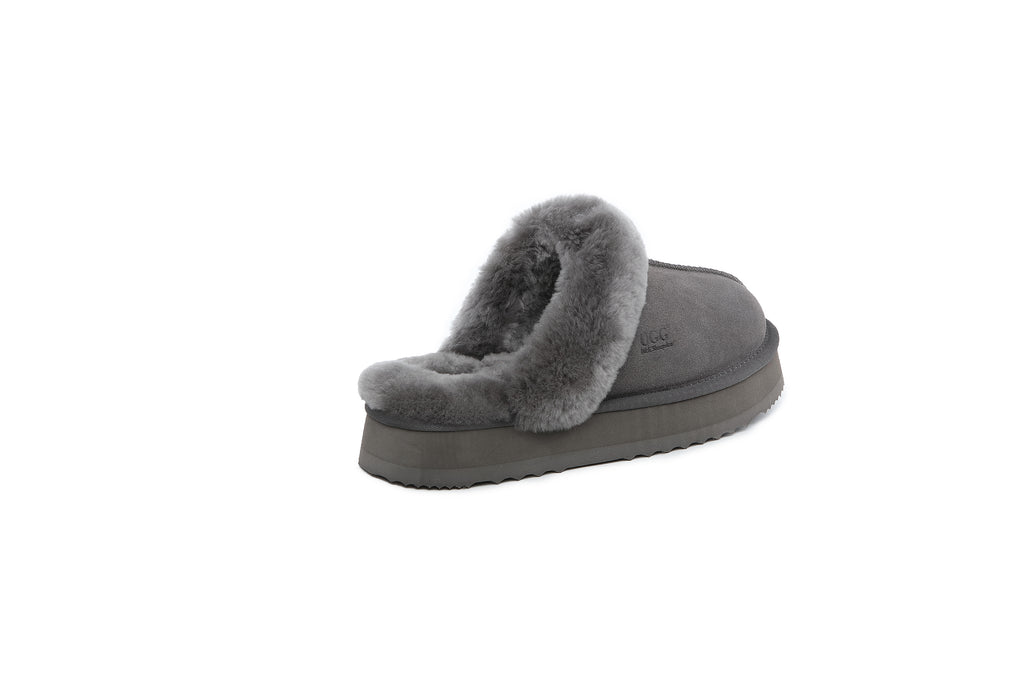 UGG Women Australian Sheepskin Wool Fluffy Platform Slide Scuff - Aussies UGG