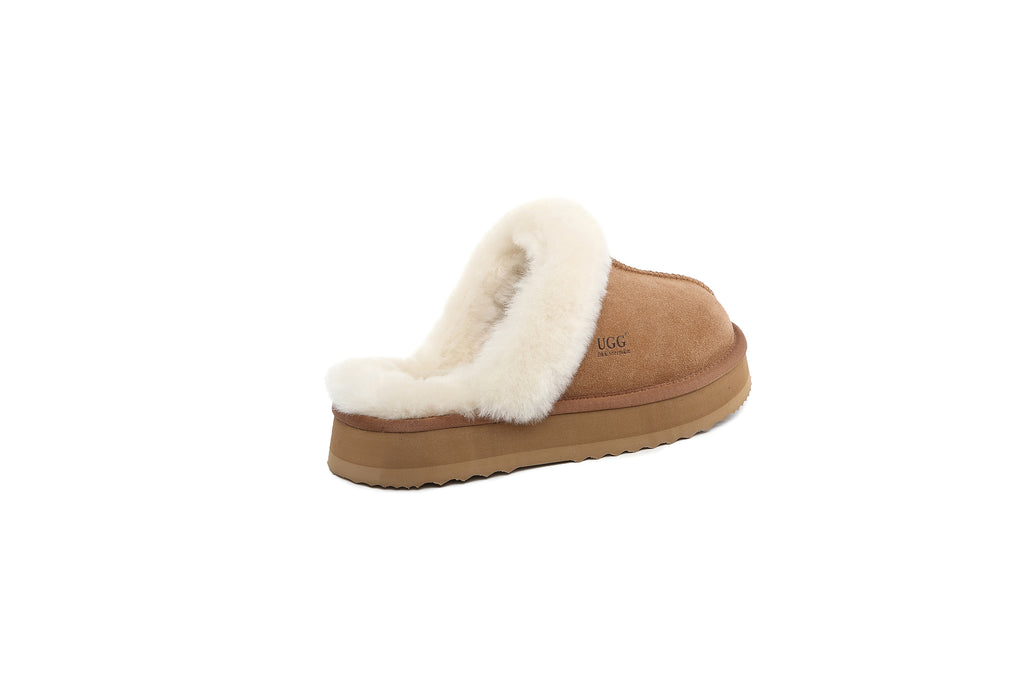 UGG Women Australian Sheepskin Wool Fluffy Platform Slide Scuff - Aussies UGG
