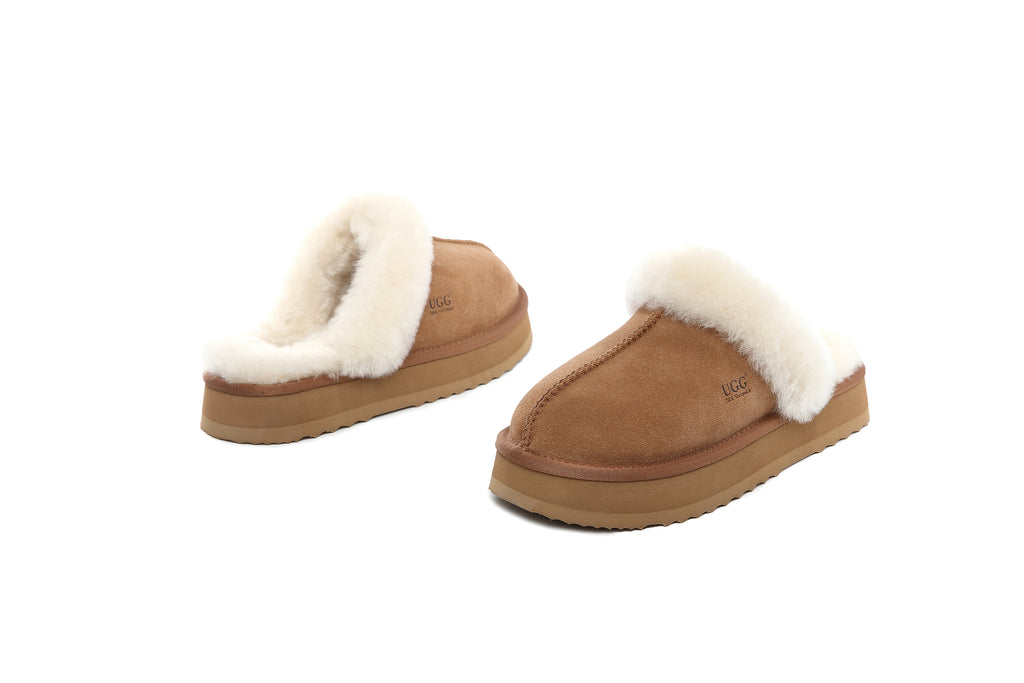 UGG Women Australian Sheepskin Wool Fluffy Platform Slide Scuff - Aussies UGG
