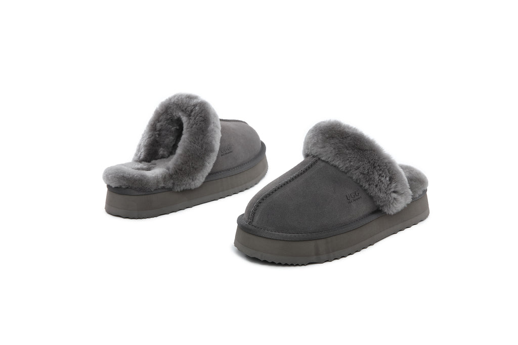 UGG Women Australian Sheepskin Wool Fluffy Platform Slide Scuff - Aussies UGG