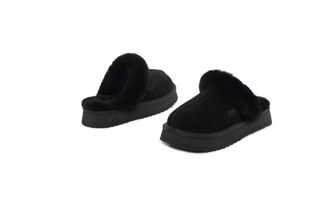 UGG Women Australian Sheepskin Wool Fluffy Platform Slide Scuff - Aussies UGG