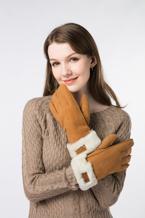 Fluffy Sheepskin Wool Shearling Lined Gloves