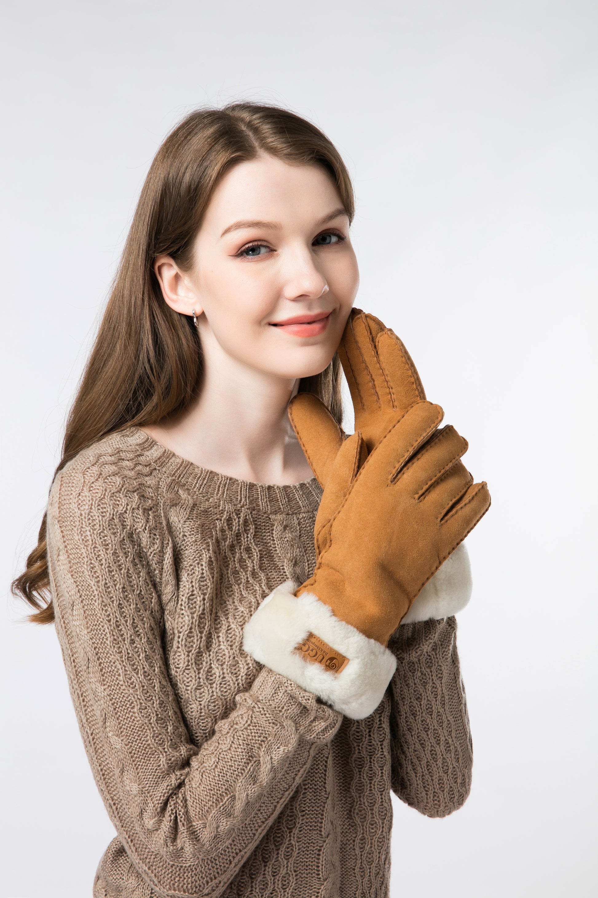 Fluffy Sheepskin Wool Shearling Lined Gloves