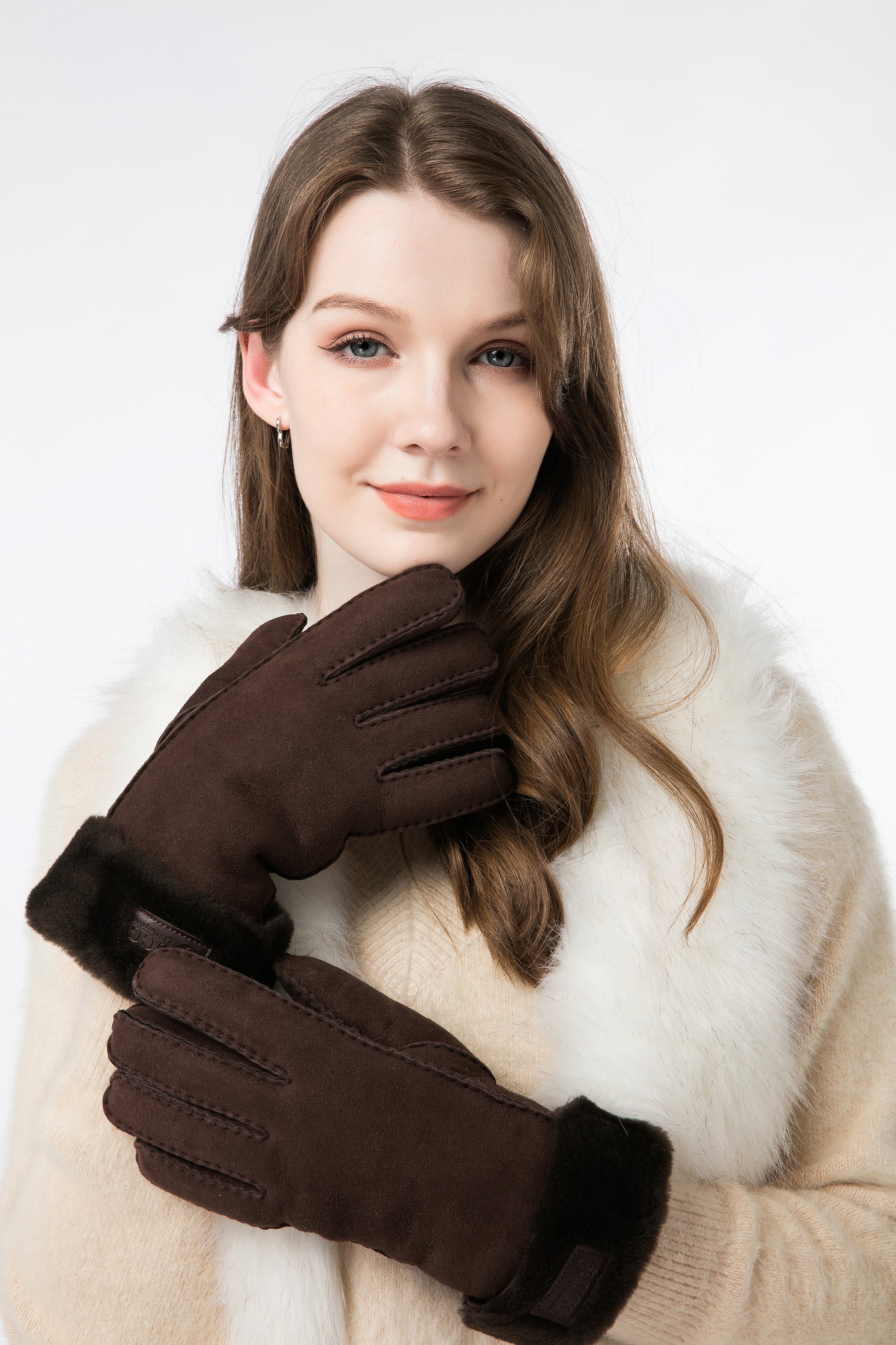 Fluffy Sheepskin Wool Shearling Lined Gloves