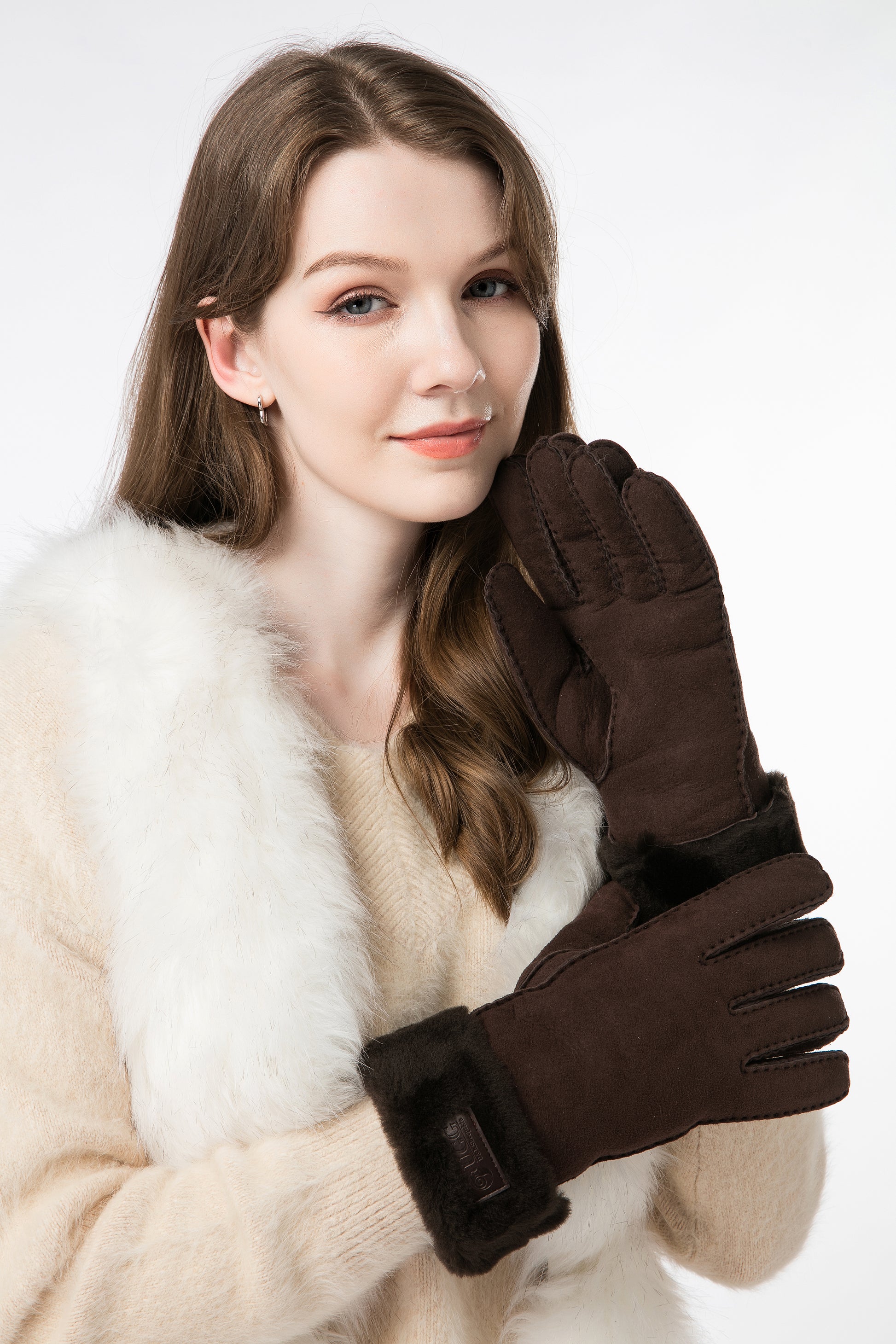 Fluffy Sheepskin Wool Shearling Lined Gloves