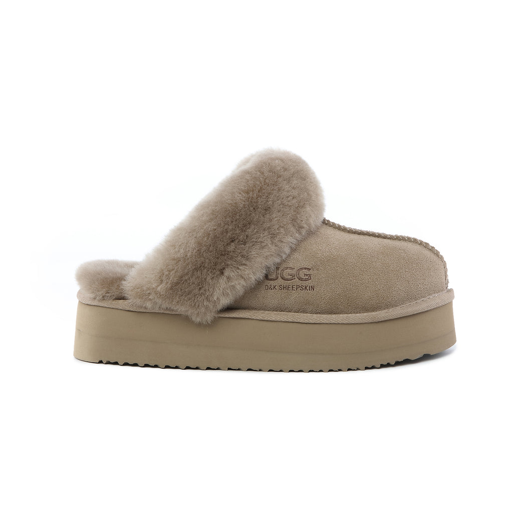 UGG Slippers Women Platform Furry Australian Genuine Sheepskin Wool Slide