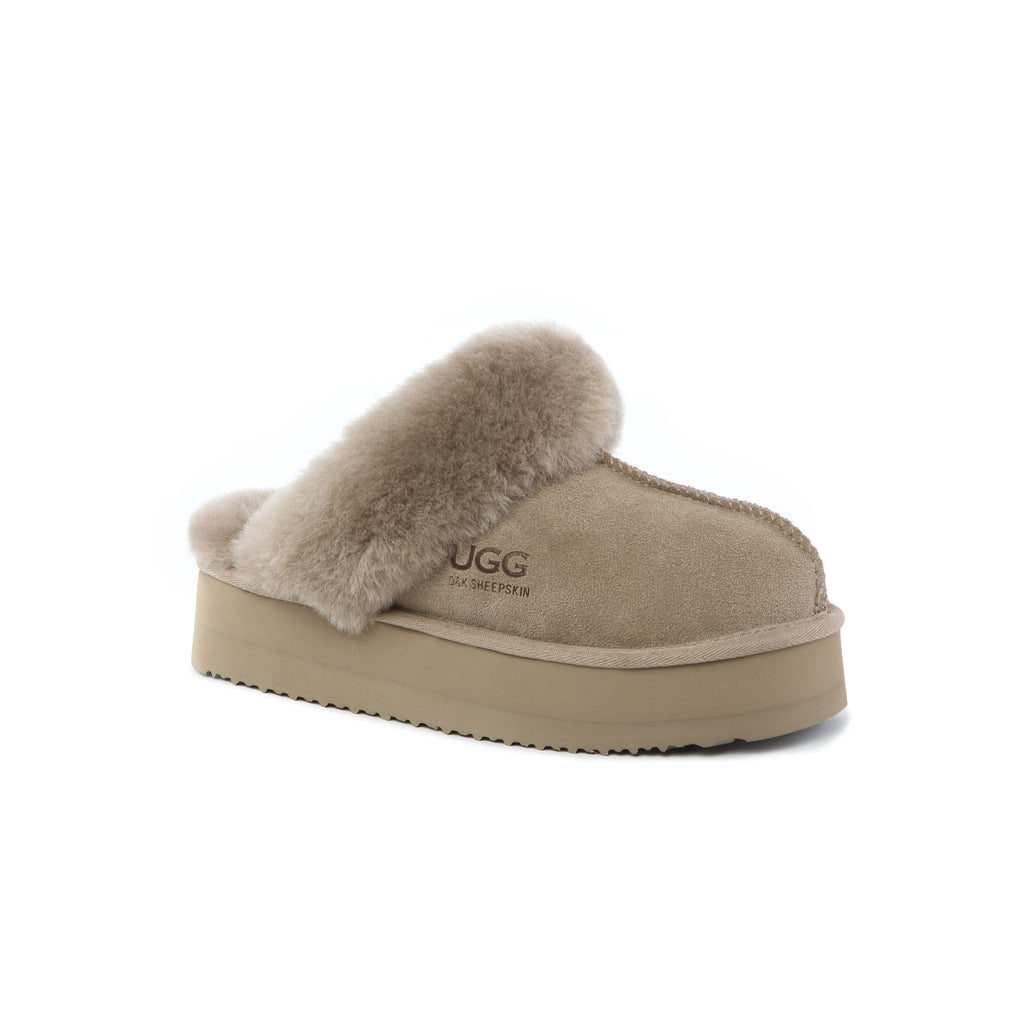 UGG Slippers Women Platform Furry Australian Genuine Sheepskin Wool Slide