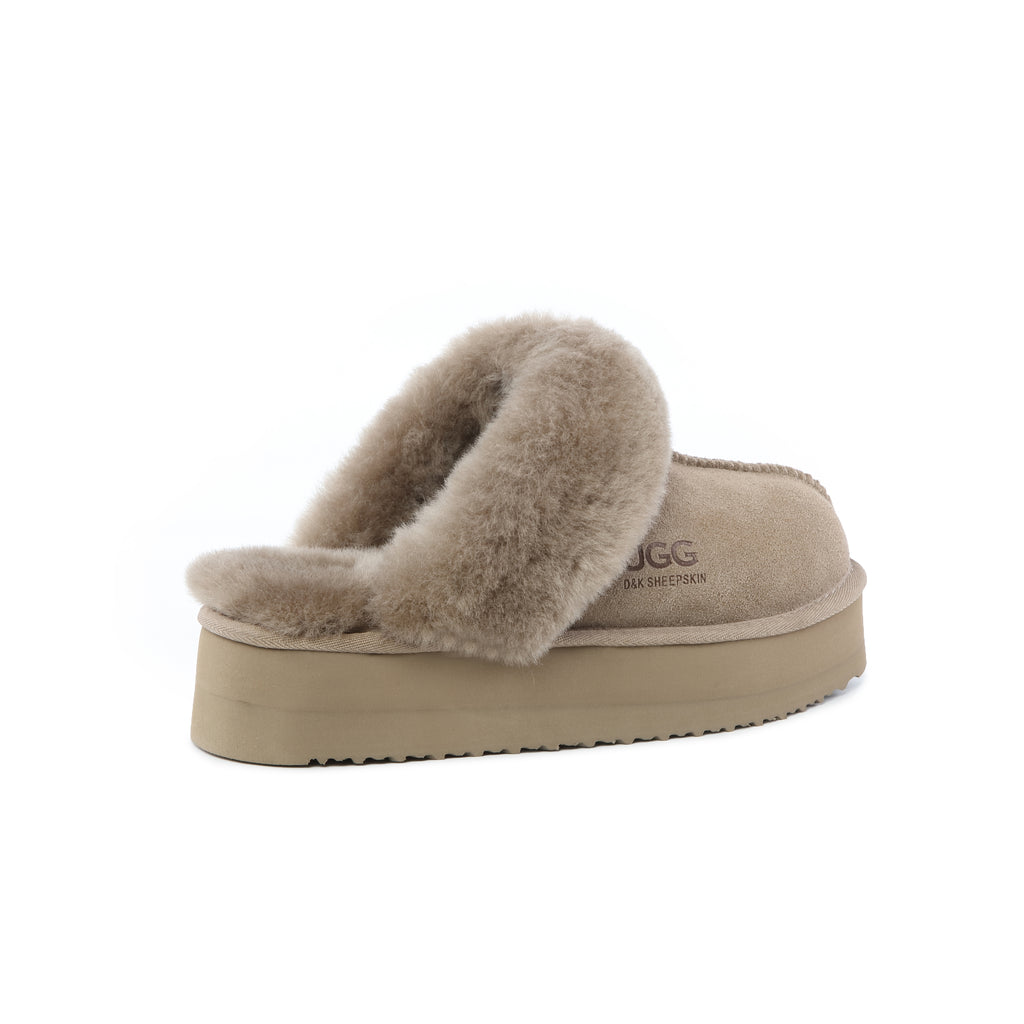 UGG Slippers Women Platform Furry Australian Genuine Sheepskin Wool Slide