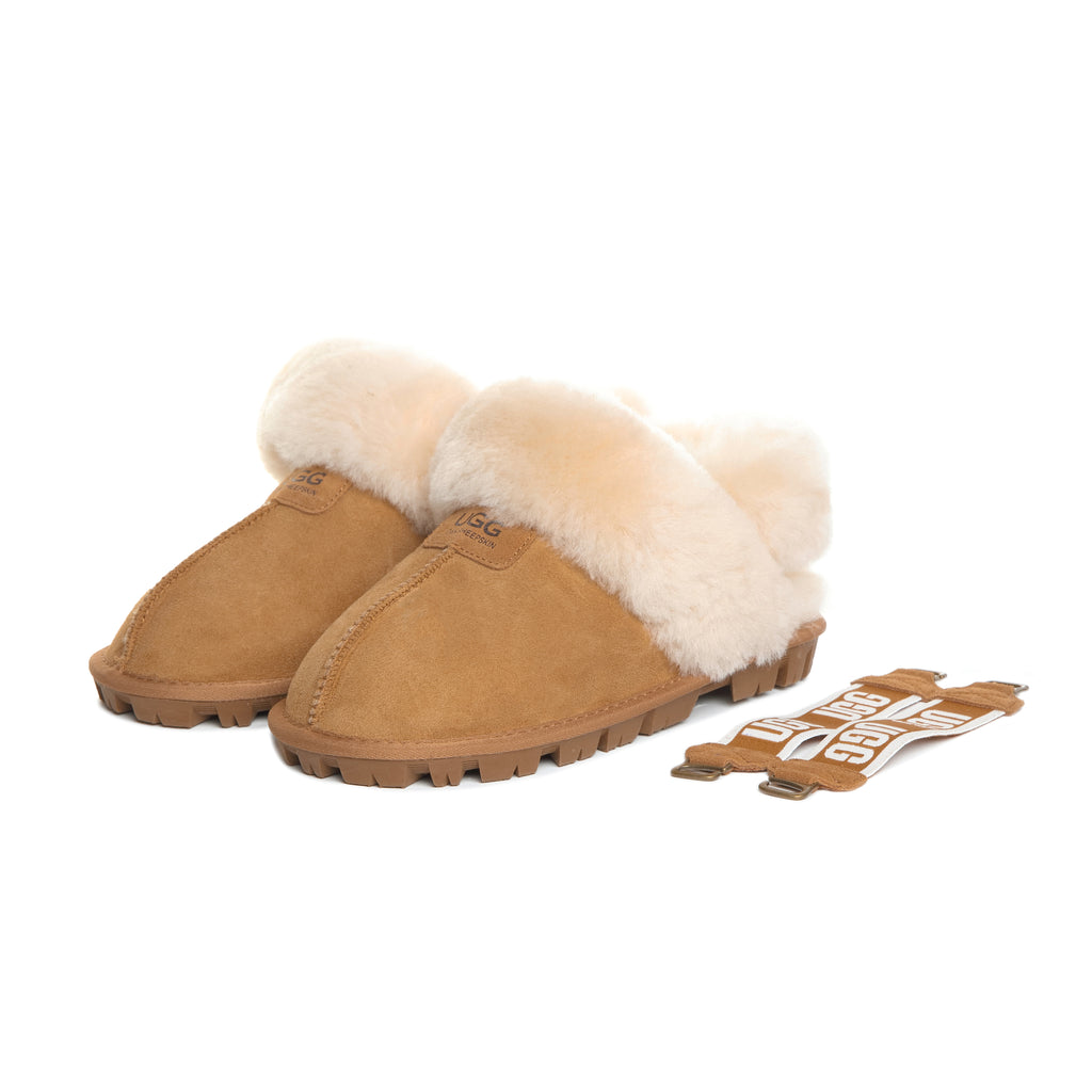 UGG Women AUS Sheepskin Wool Removable Strap Slingback Scuff - Aussies UGG