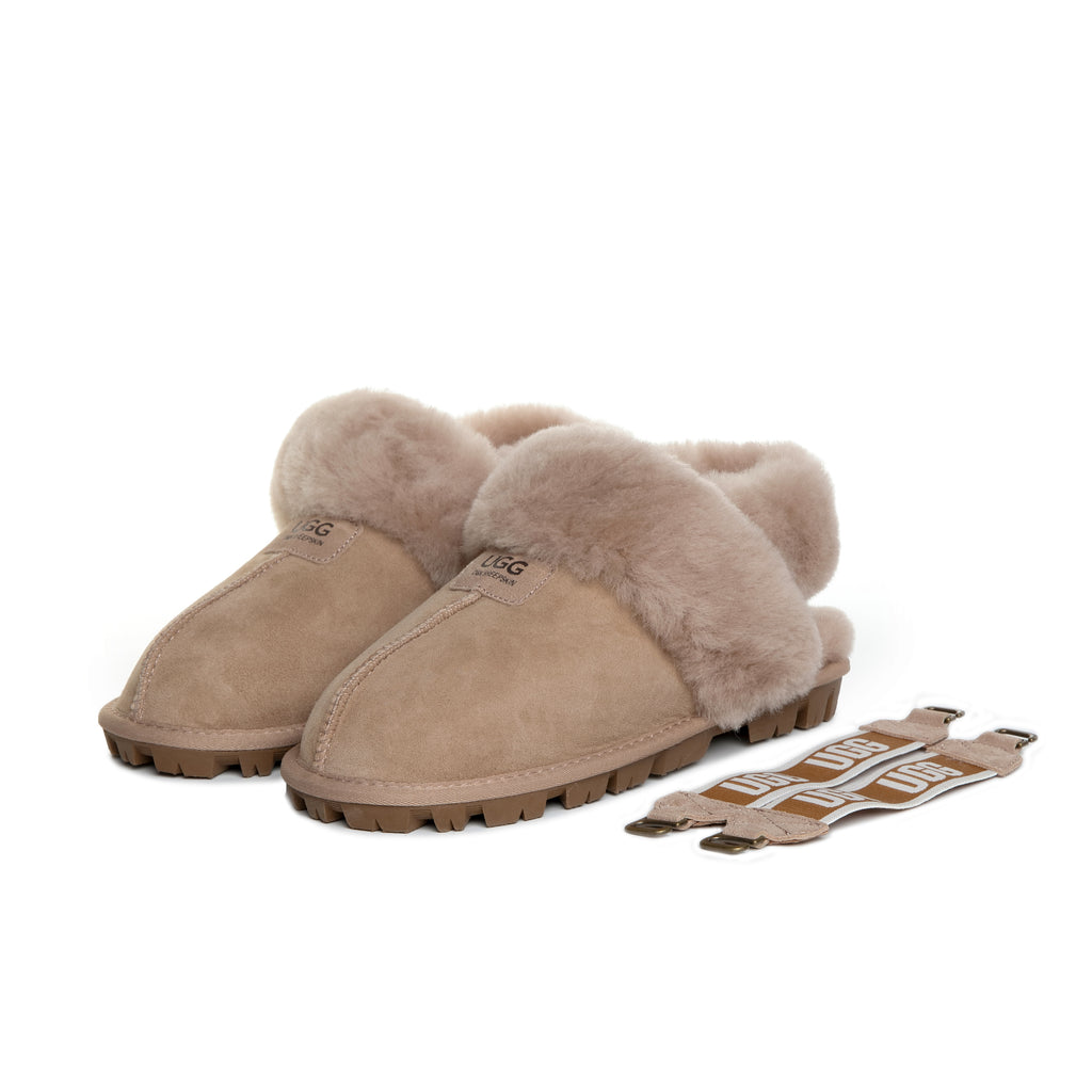 UGG Women AUS Sheepskin Wool Removable Strap Slingback Scuff - Aussies UGG