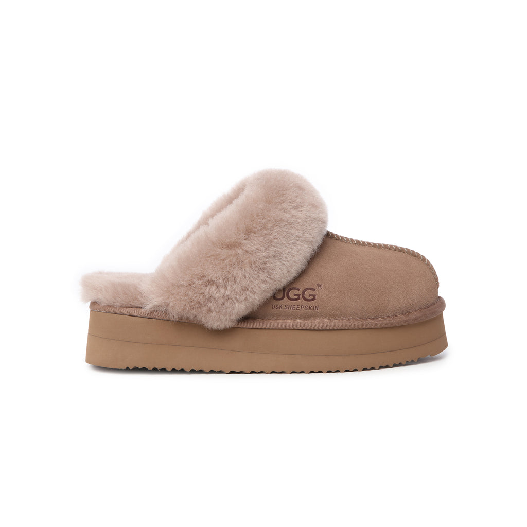 UGG Slippers Women Platform Furry Australian Genuine Sheepskin Wool Slide