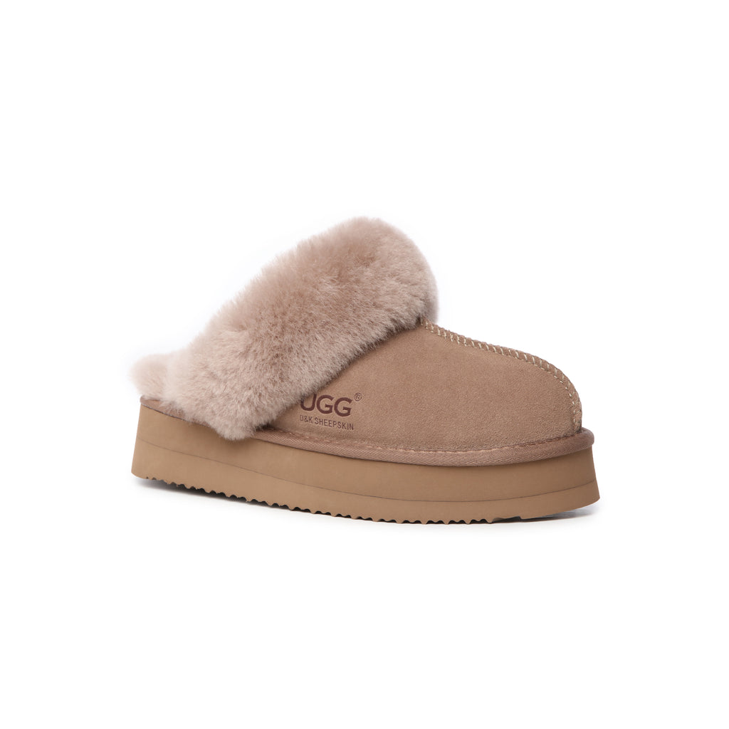 UGG Slippers Women Platform Furry Australian Genuine Sheepskin Wool Slide