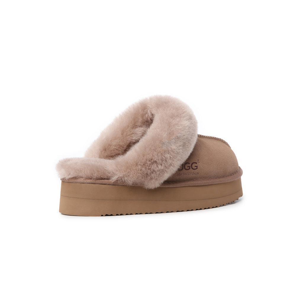 UGG Slippers Women Platform Furry Australian Genuine Sheepskin Wool Slide