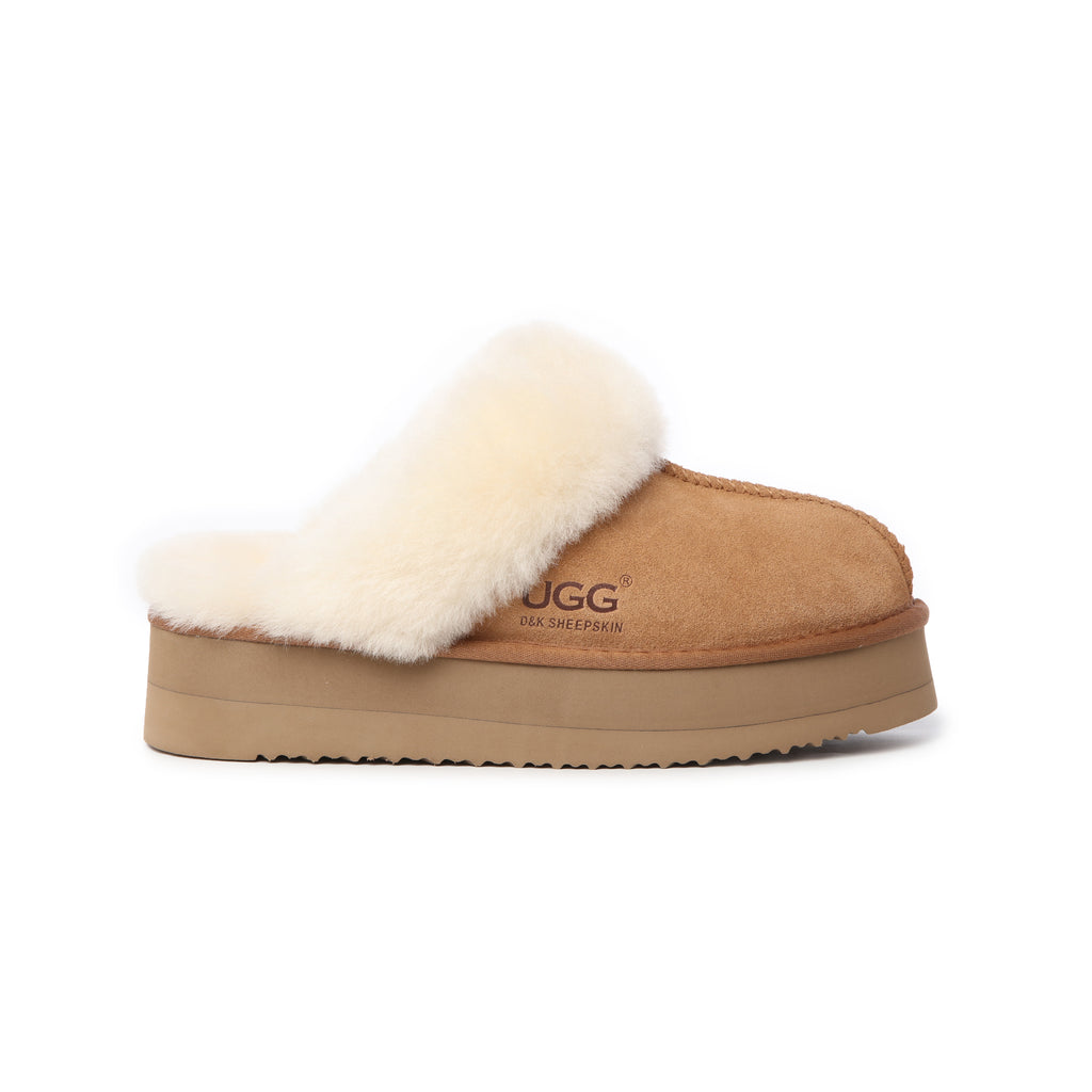 UGG Slippers Women Platform Furry Australian Genuine Sheepskin Wool Slide