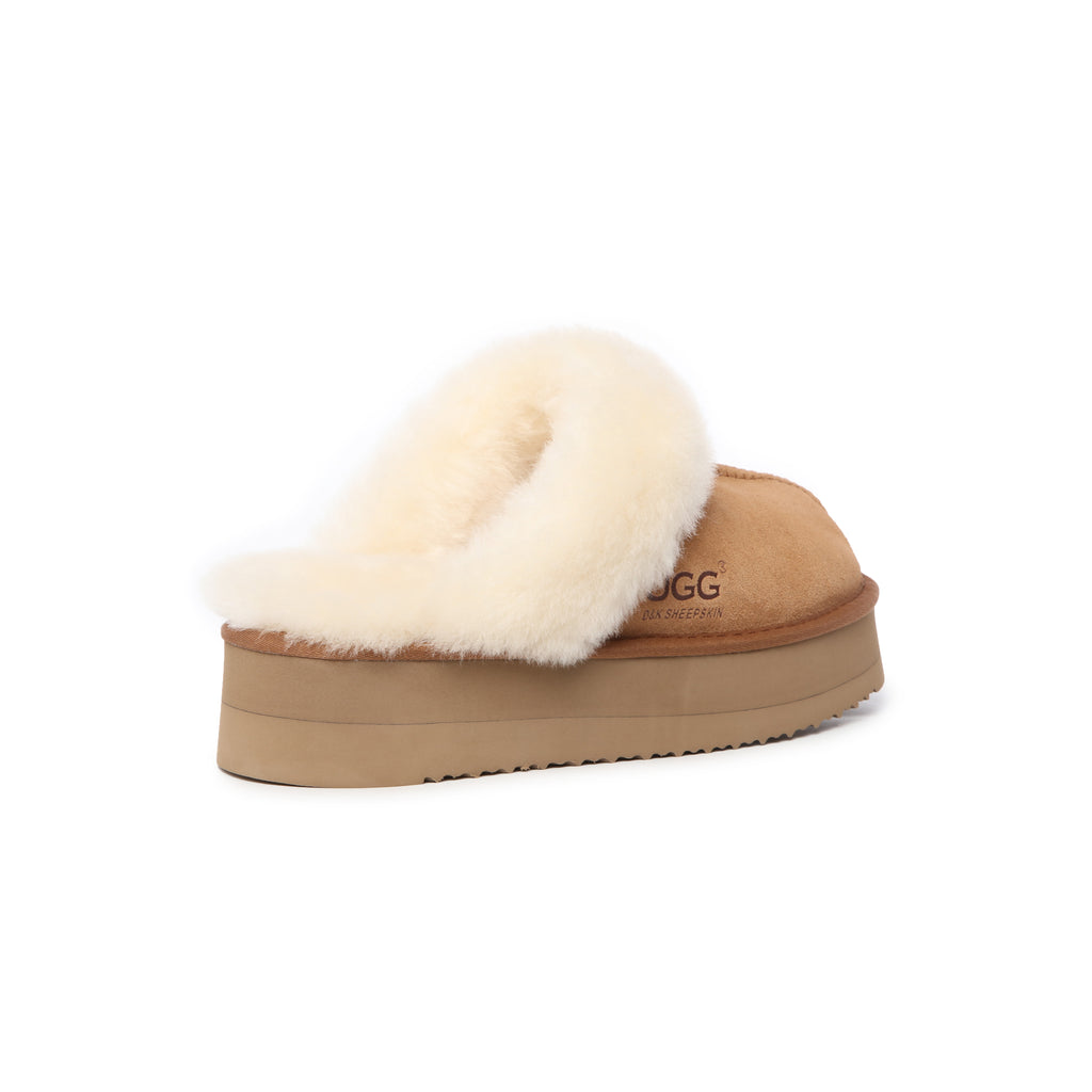 UGG Slippers Women Platform Furry Australian Genuine Sheepskin Wool Slide