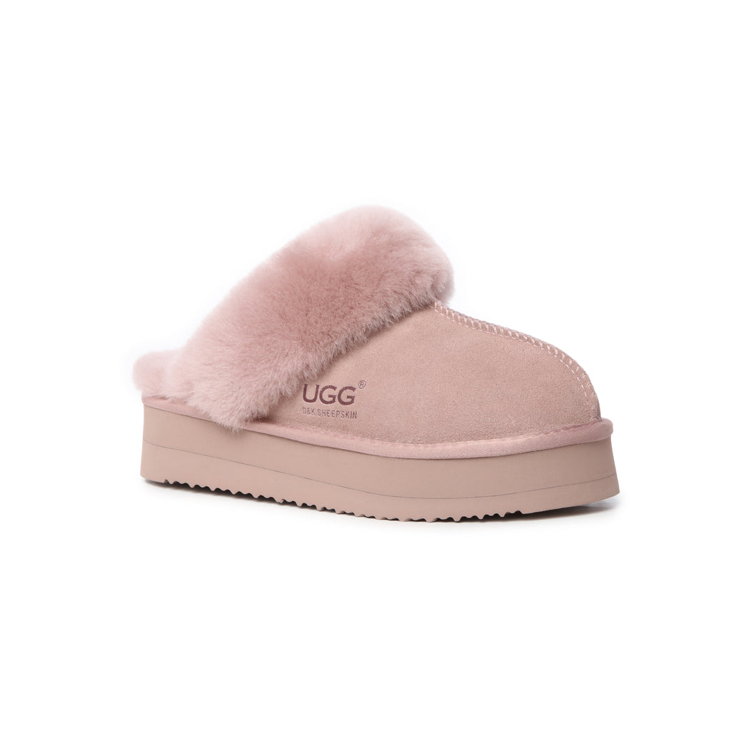 UGG Slippers Women Platform Furry Australian Genuine Sheepskin Wool Slide