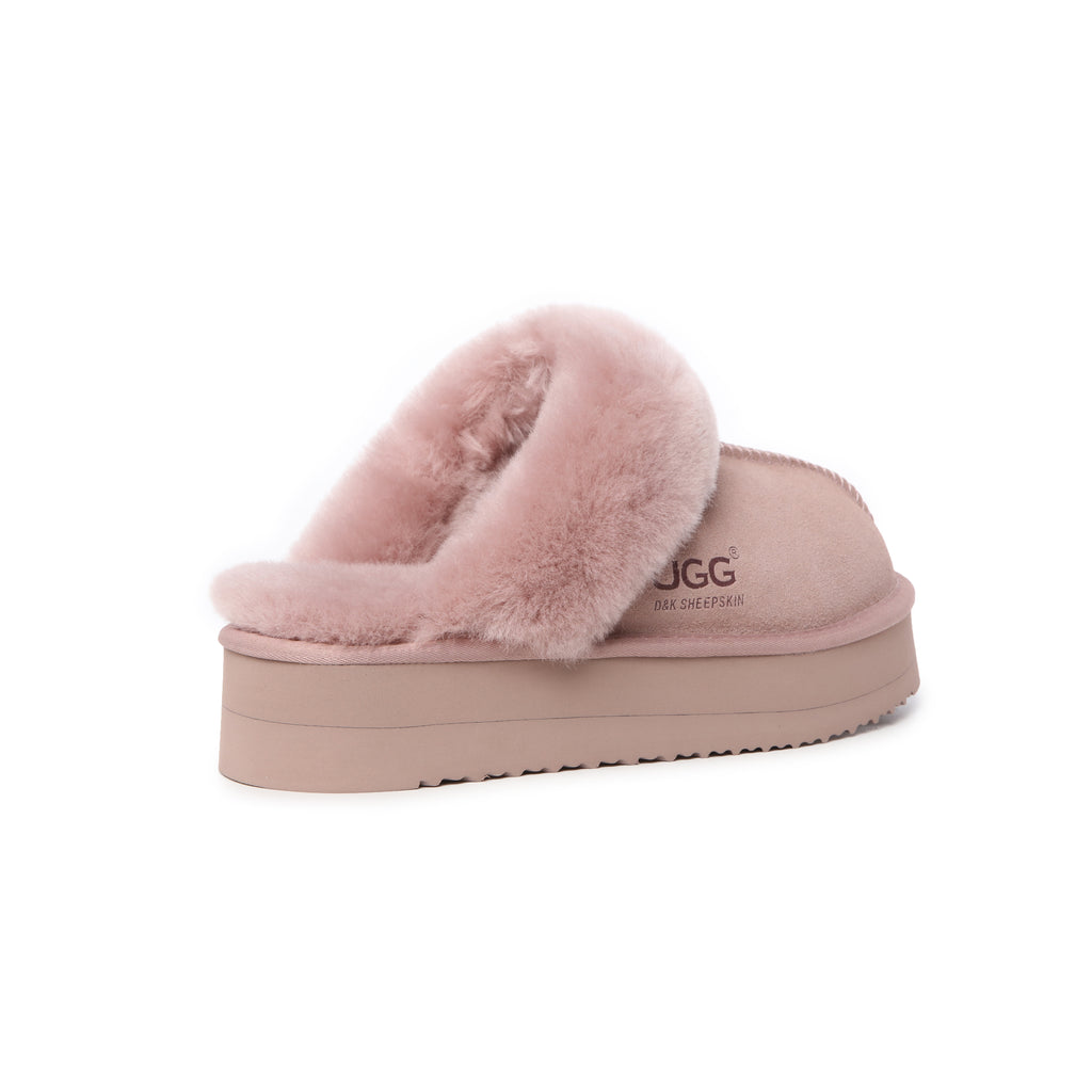 UGG Slippers Women Platform Furry Australian Genuine Sheepskin Wool Slide