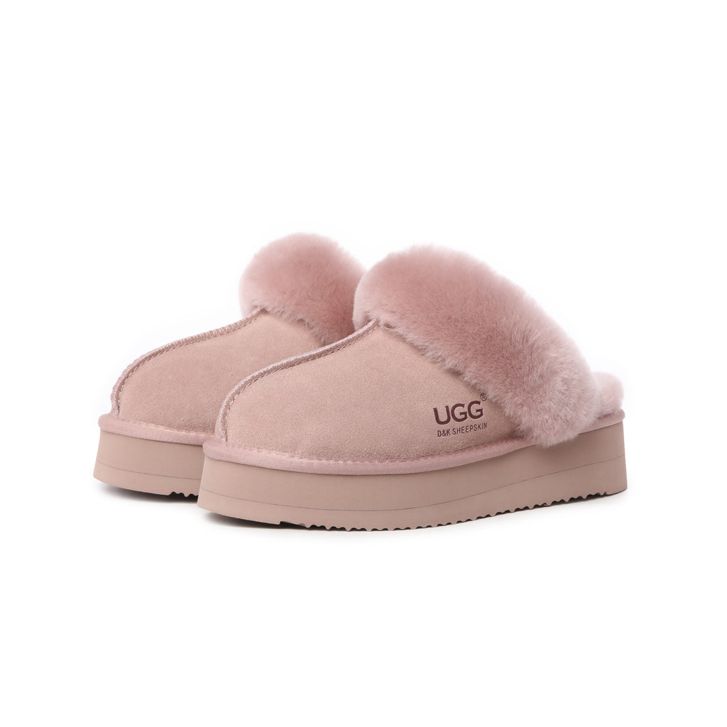 UGG Slippers Women Platform Furry Australian Genuine Sheepskin Wool Slide