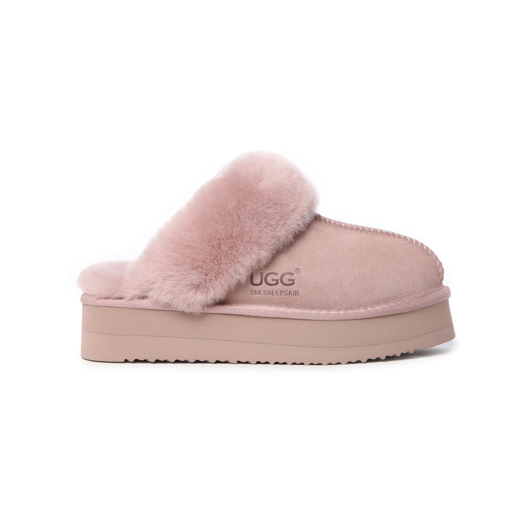 UGG Slippers Women Platform Furry Australian Genuine Sheepskin Wool Slide