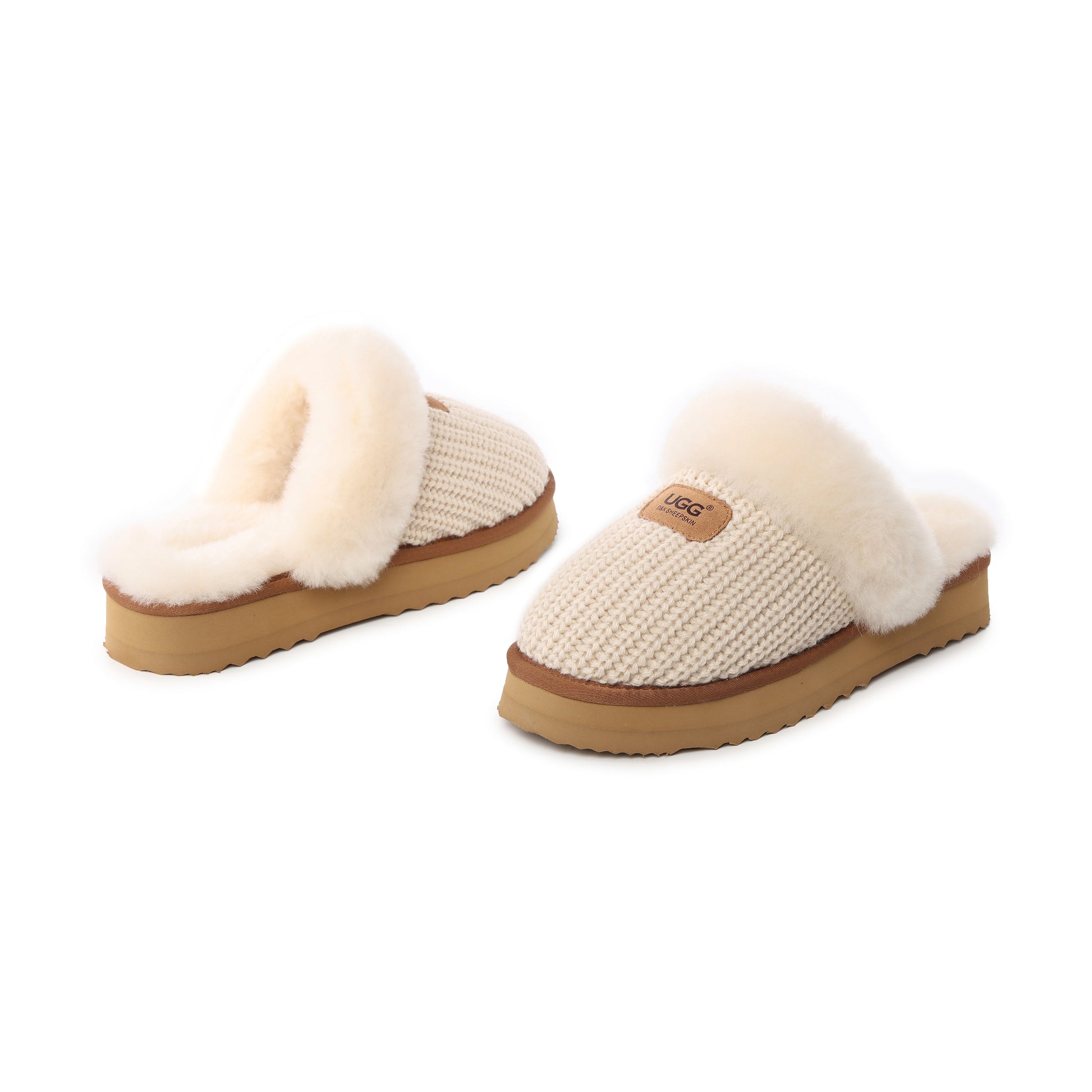 UGG Women’s Lucca Knit Sheepskin Wool Scuff Slippers
