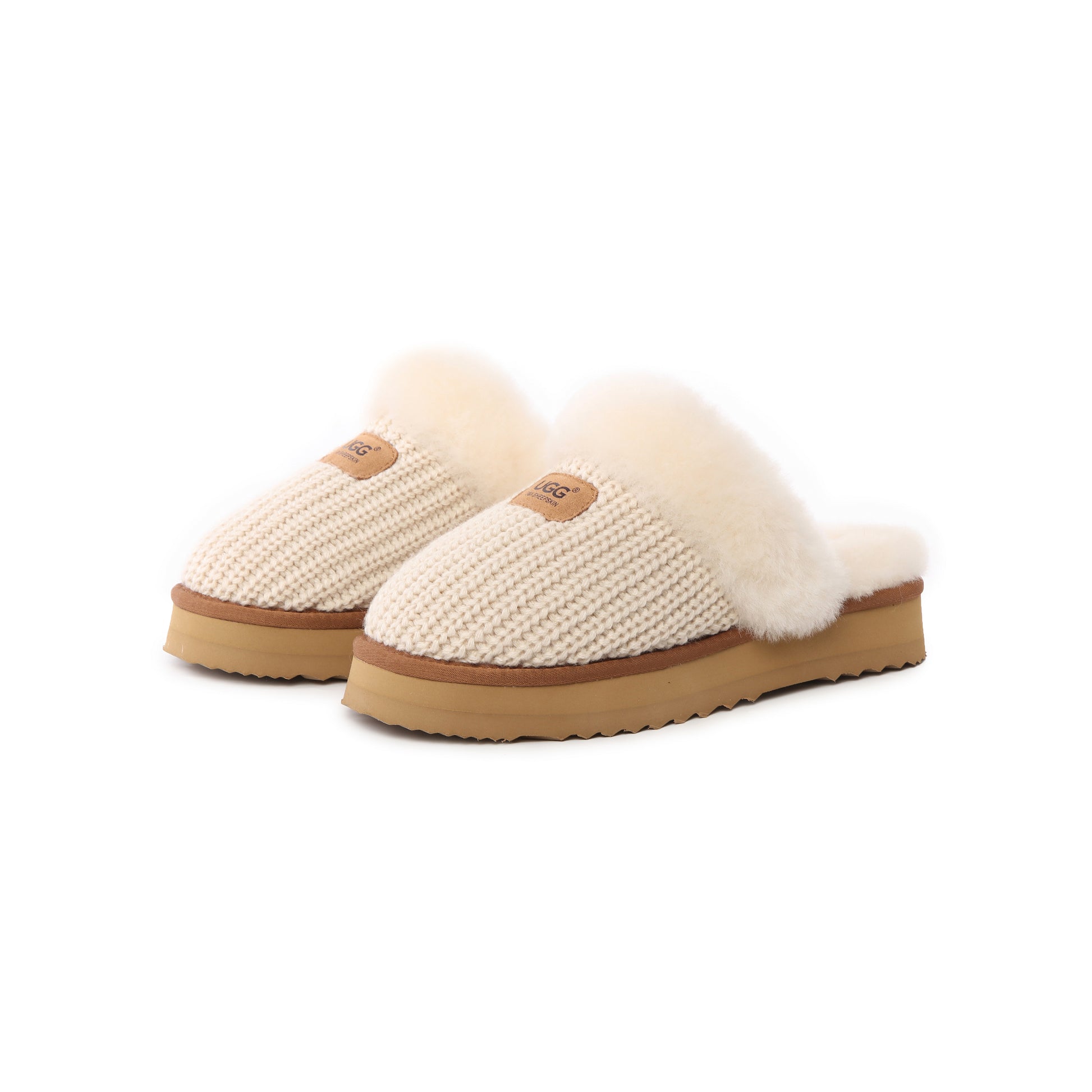 UGG Women’s Lucca Knit Sheepskin Wool Scuff Slippers