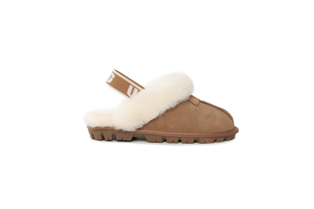 UGG Women AUS Sheepskin Wool Strap Scuff