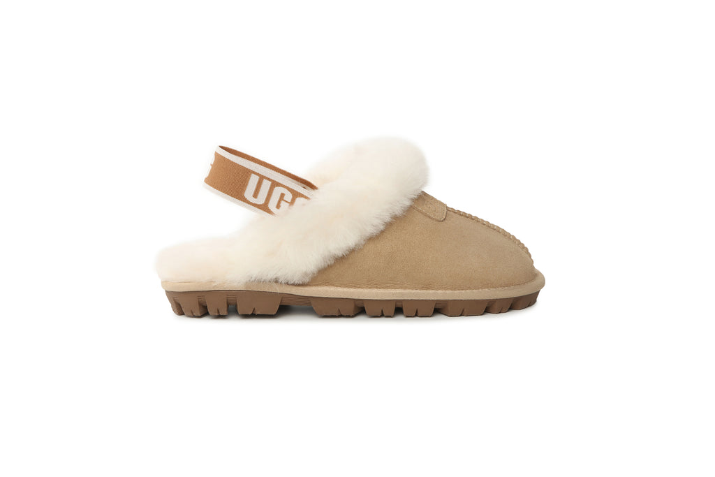 UGG Women AUS Sheepskin Wool Strap Scuff