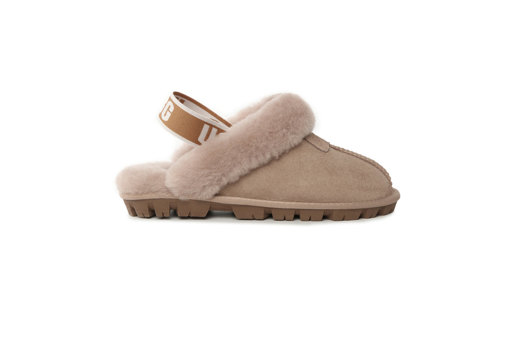 UGG Women AUS Sheepskin Wool Strap Scuff