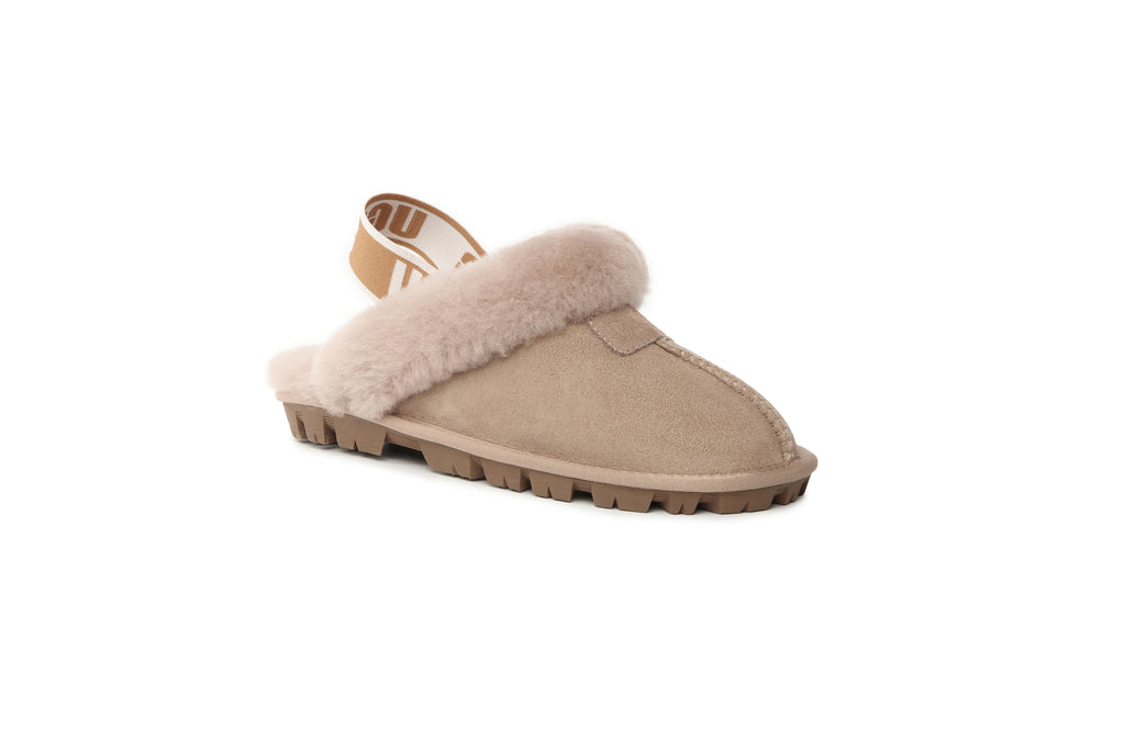 UGG Women AUS Sheepskin Wool Strap Scuff